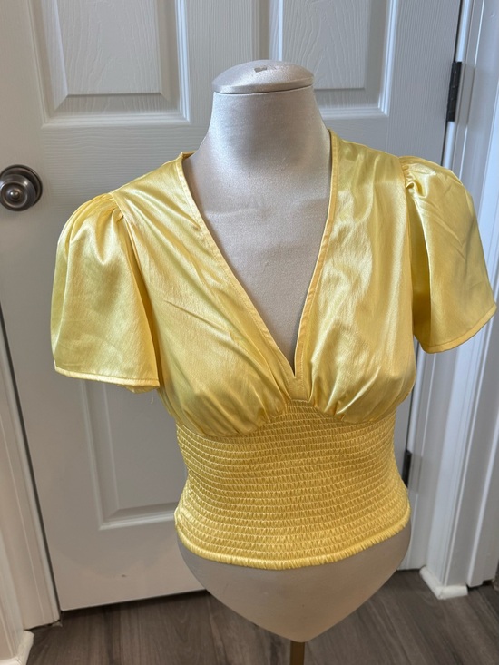 Guess Tops - Guess Yellow V-Neck Smocked Waist Women’s Top
